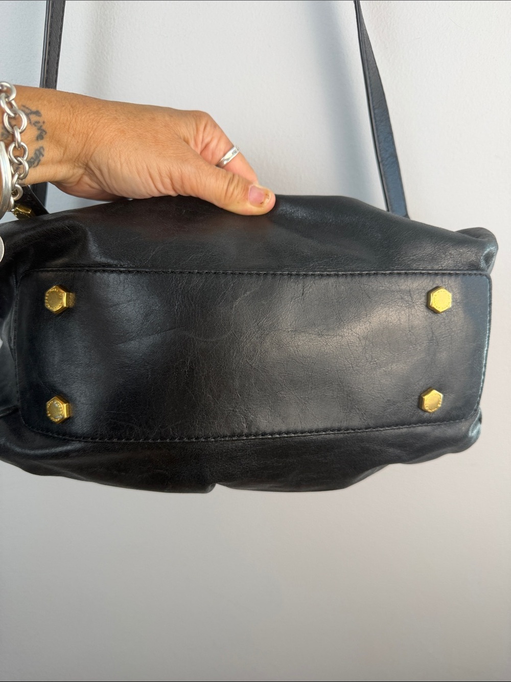 Vintage Marc By Marc Jacobs Leather Twisted Q Groove Satchel Black Y2K Purse - Picture 7 of 16